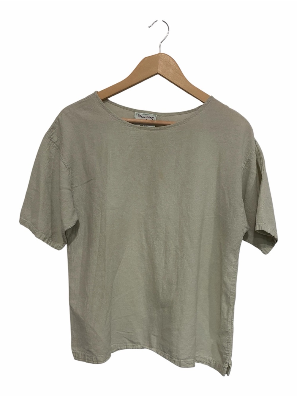 Vintage 100% Cotton relaxed fit boxy top linen feel light sage split hem